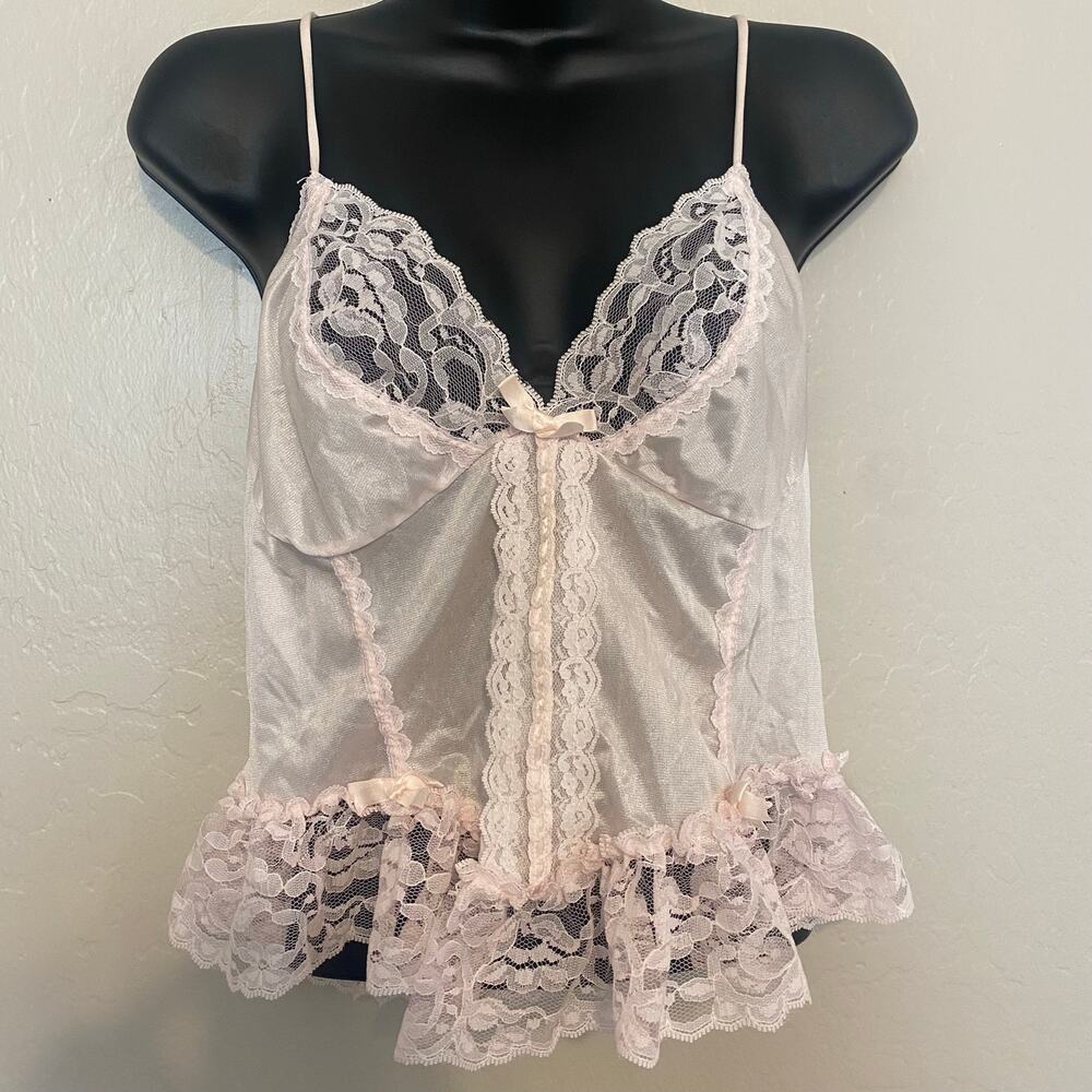 VTG Jaclyn Smith Womens Sz Large Camisole Babydoll Lace Bows Coquette Ballerina
